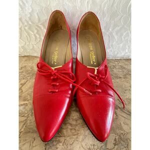 VINTAGE Andrew Geller red leather lace bootie pointy shoes sz 6